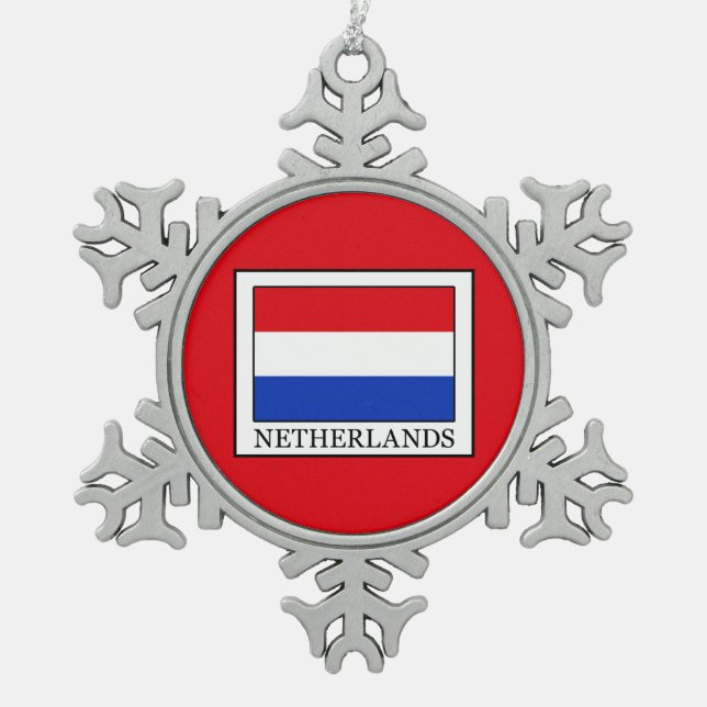Netherlands Snowflake Pewter Christmas Ornament (Front)