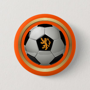 Netherlands Soccer Ball,Dutch Lion on Orange 2 Inch Round Button