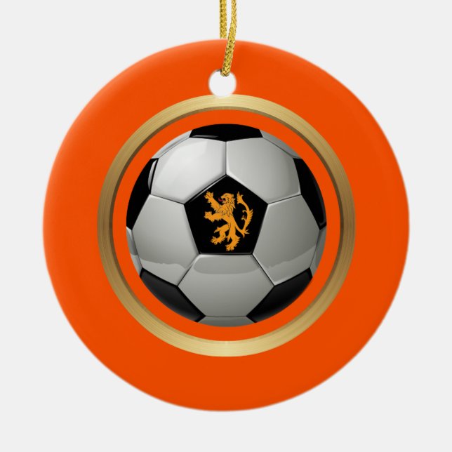 Netherlands Soccer Ball,Dutch Lion on Orange Ceramic Ornament (Front)