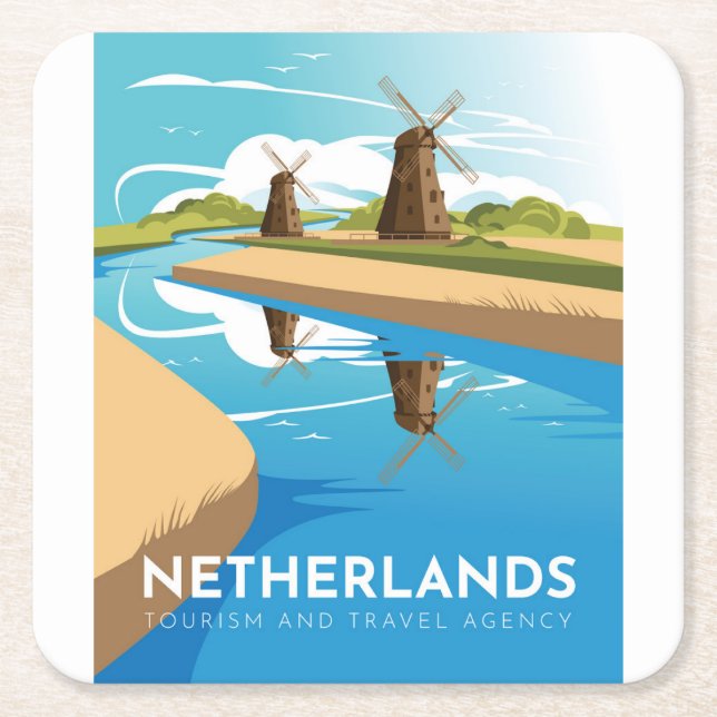 Netherlands travel square paper coaster (Front)