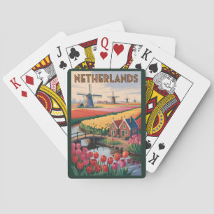 Netherlands Tulips Illustration Travel Art Vintage Playing Cards