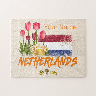 Netherlands Vintage Holland Flag and Dutch Tulip Jigsaw Puzzle