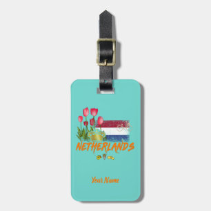Netherlands Vintage Holland Flag and Dutch Tulip Luggage Tag
