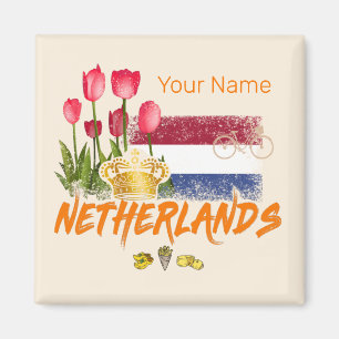 Netherlands Vintage Holland Flag and Dutch Tulip Magnet