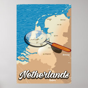 Netherlands vintage map vacation poster