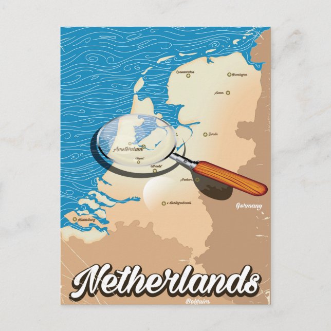 Netherlands vintage map vacation poster postcard (Front)