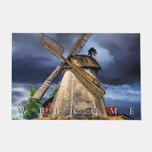 Netherlands Windmill Landscape Doormat - Welcome