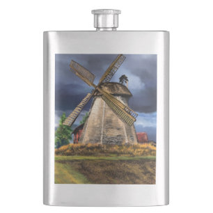 Netherlands Windmill Landscape Drawing Flask