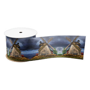 Netherlands Windmill Landscape Gift Ribbon Satin Ribbon