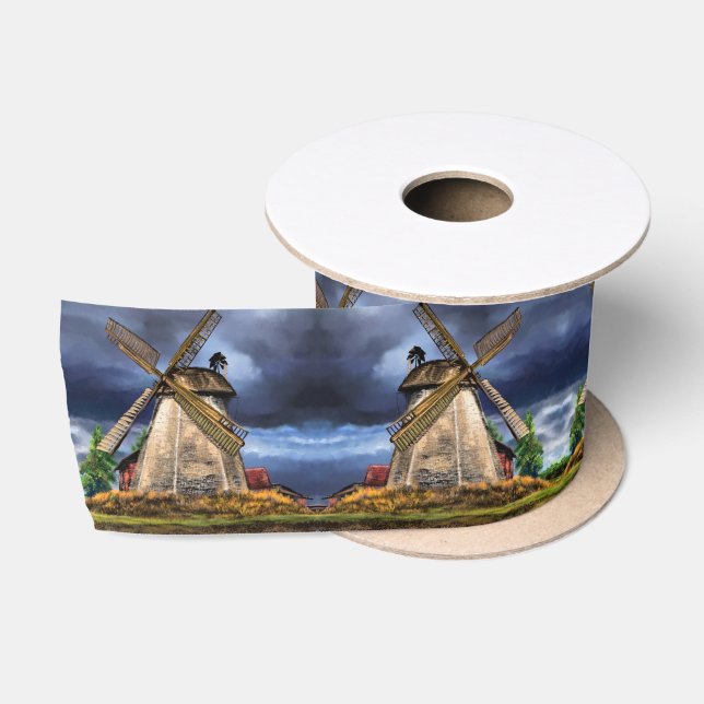 Netherlands Windmill Landscape Gift Ribbon Satin Ribbon (Spool)