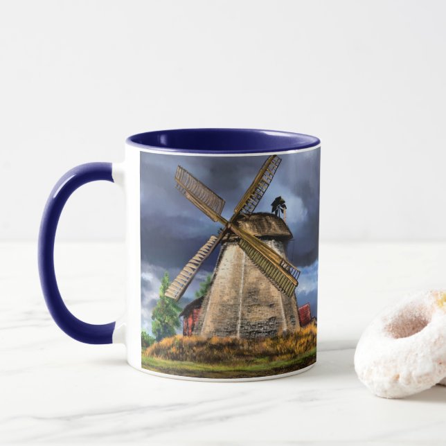 Netherlands Windmill Landscape Mug (With Donut)