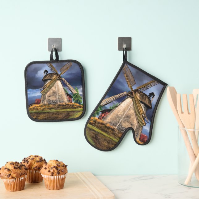 Netherlands Windmill Oven Mitt & Pot Holder Set (Insitu(Hanging))