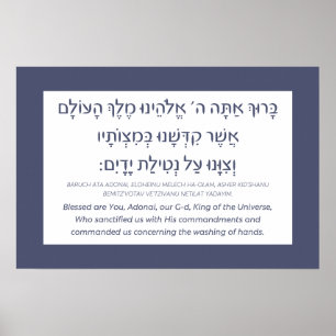Netilat Yadayim Hebrew Blessing Hand-Washing Blue Poster