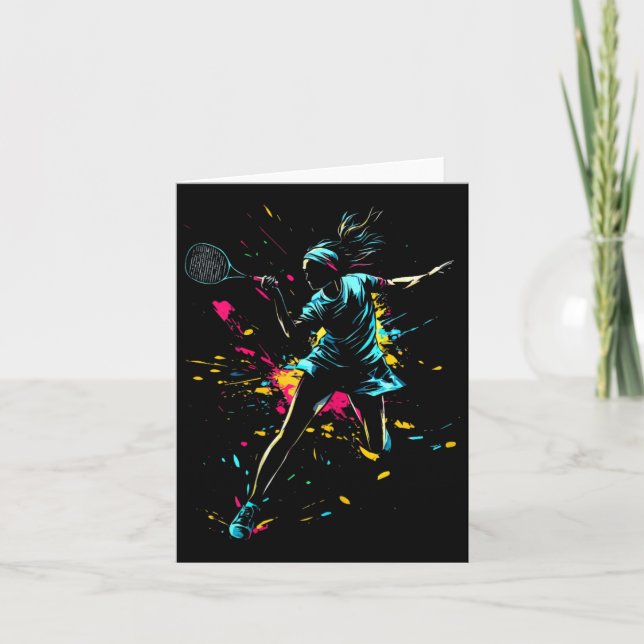 Netll Court Game Paint Splash Dminton Player Girl  Card (Front)