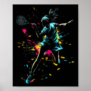 Netll Court Game Paint Splash Dminton Player Girl Poster