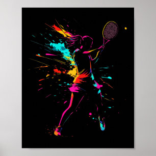 Netll Court Game Paint Splash Dminton Player Girl  Poster