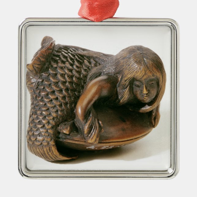 Netsuke carved in the shape of a mermaid metal ornament (Front)