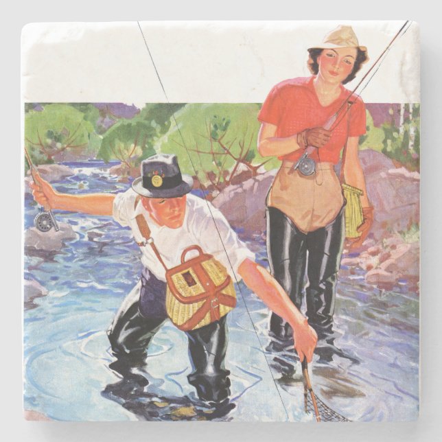 Netting A Fish by R.J. Cavaliere Stone Coaster (Front)
