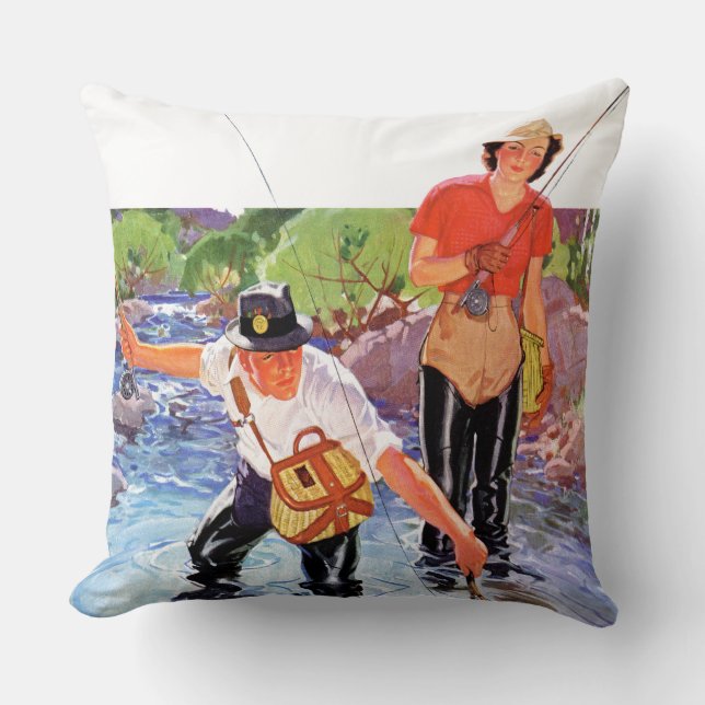 Netting A Fish by R.J. Cavaliere Throw Pillow (Front)