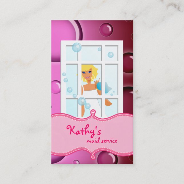 Nettoyage Carte de visite rose bulles cheveux blon (Devant)