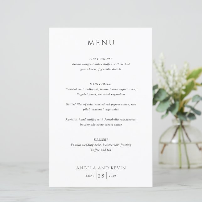 Nettoyer le menu Mariage moderne noir et blanc (Debout devant)