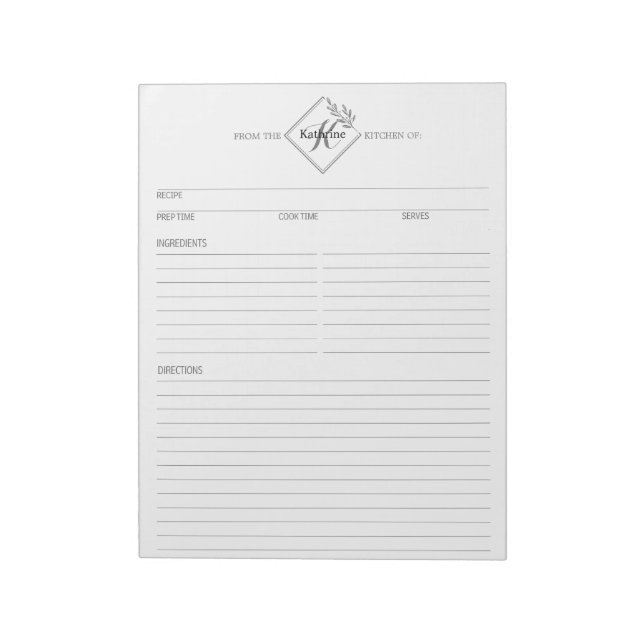 Nettoyer + Simple Monogramme Recette Bloc-notes II (Tourné)
