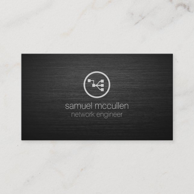 Network Engineer Network Points Icon Brushed Metal Business Card (Front)
