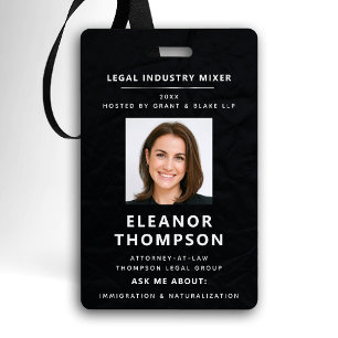 Networking Black Modern Elegant Photo QR Business Badge
