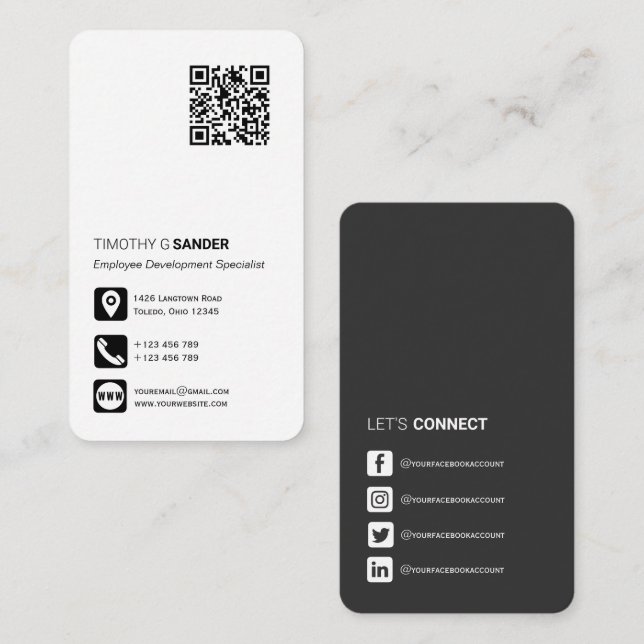 Networking QR code professional social media icon  Business Card (Front/Back)