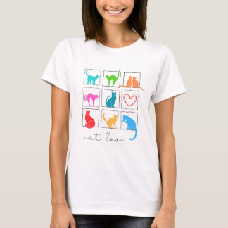 neuf chats colorés dans des cadres et un T-shirt c