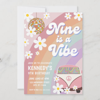 Neuf est une vibe 9 anniversaire invitation fille 