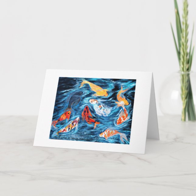 Neuf poissons de Koi. Carte de voeux (Devant)