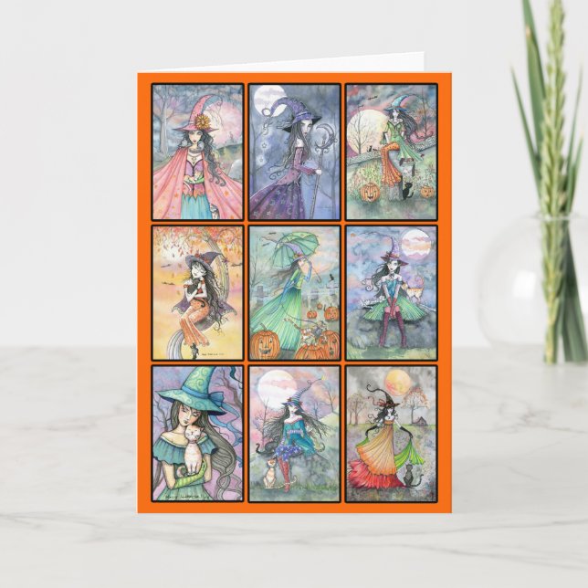 Neuf Sorcières Carte Halloween (Devant)