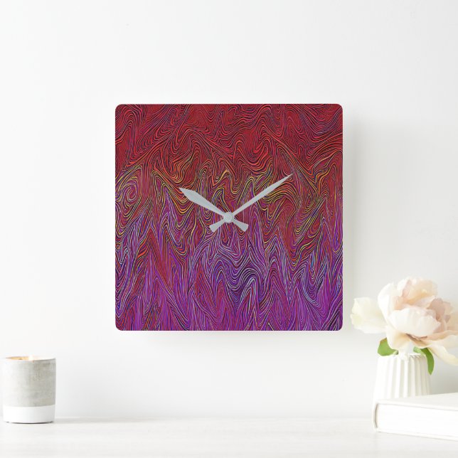 "Neural Firestorm" Abstract” Red Purple Square Wall Clock (Home)