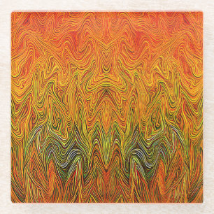 "Neural Firestorm" Abstract Yellow Orange Glass Coaster