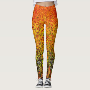 "Neural Firestorm" Abstract Yellow Orange Leggings