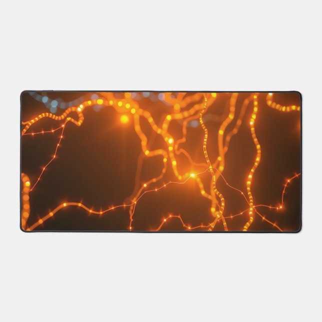 Neural Glow: Electric Pathways of Light Desk Mat (Front)