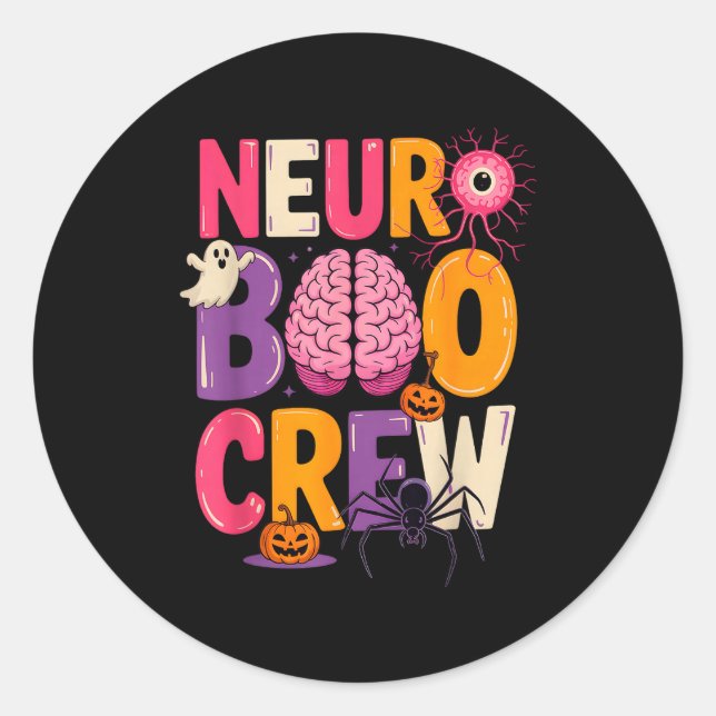 Neuro Boo Crew Halloween Anatomical Brain Anatomy  Classic Round Sticker (Front)