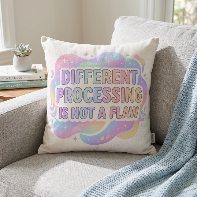 Neurodivergent Affirmation Pastel Typography  Throw Pillow (Creator Uploaded)