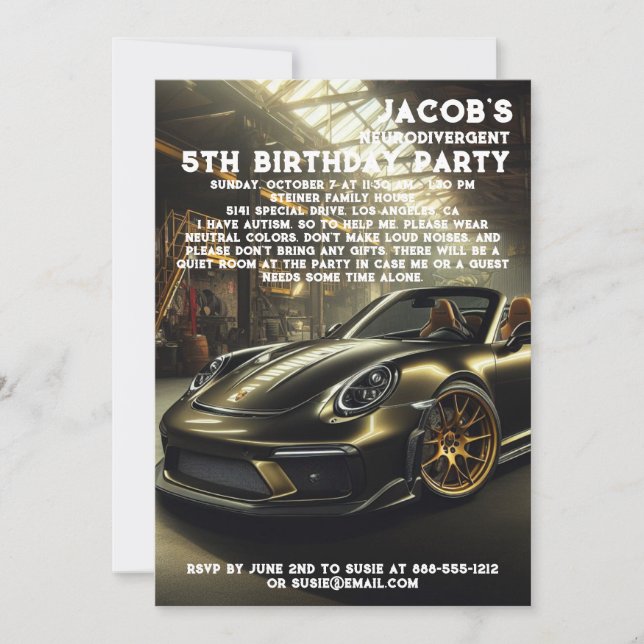 Neurodivergent Autistic Birthday Party Invitation (Front)