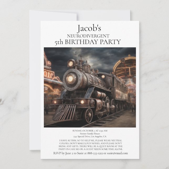 Neurodivergent Autistic Birthday Party Invitation (Front)