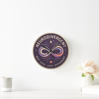 Neurodivergent. Not Less. Just Different Statement Round Clock