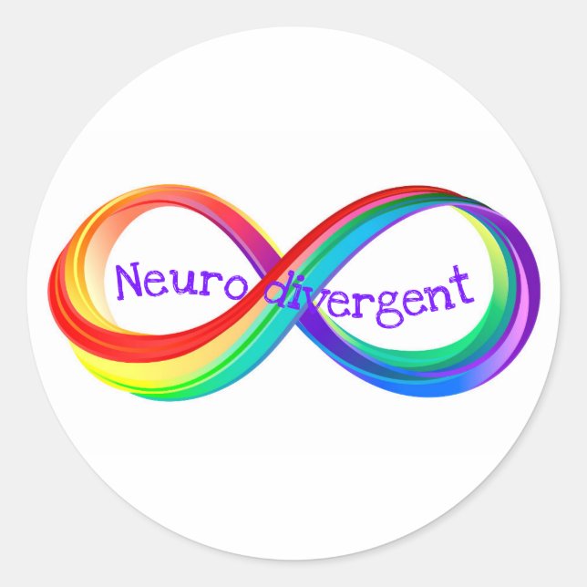 Neurodivergent Rainbow Infinity Symbol Button Classic Round Sticker (Front)
