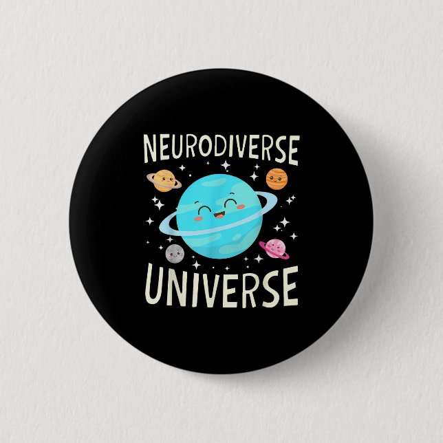 Neurodiverse planet space theme galaxy autism 2 inch round button (Front)