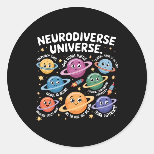 Neurodiverse Universe Autism Inclusion Planets Awa Classic Round Sticker (Front)