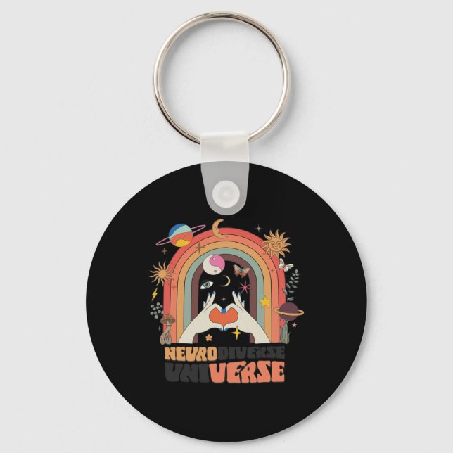 Neurodiverse Universe Celestial Retro Autism Aware Keychain (Front)