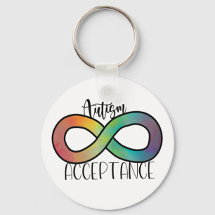 Neurodiversity Autism Acceptance Rainbow Button Keychain