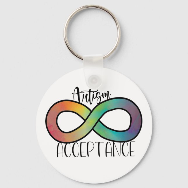 Neurodiversity Autism Acceptance Rainbow Button Keychain (Front)