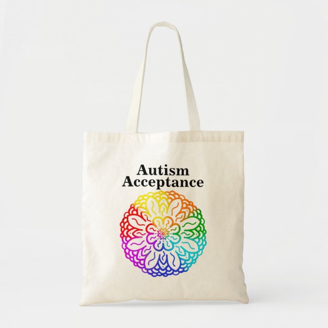 Neurodiversity Autism Acceptance Rainbow Button To Tote Bag (Front)