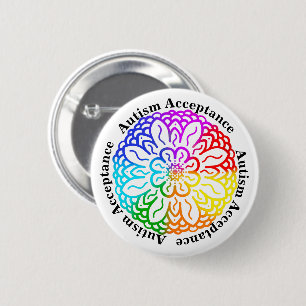Neurodiversity Autism Acceptance Rainbow Mandala 2 Inch Round Button